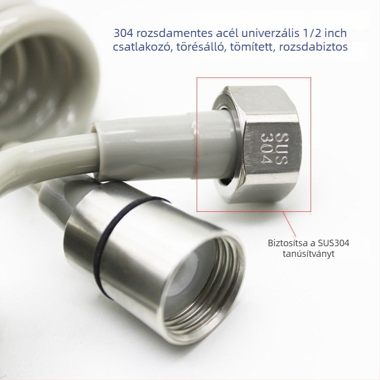 Fürdőszobai telefoncső visszahúzható rugós tömlővel, PU + rozsdamentes acél, modern stílus