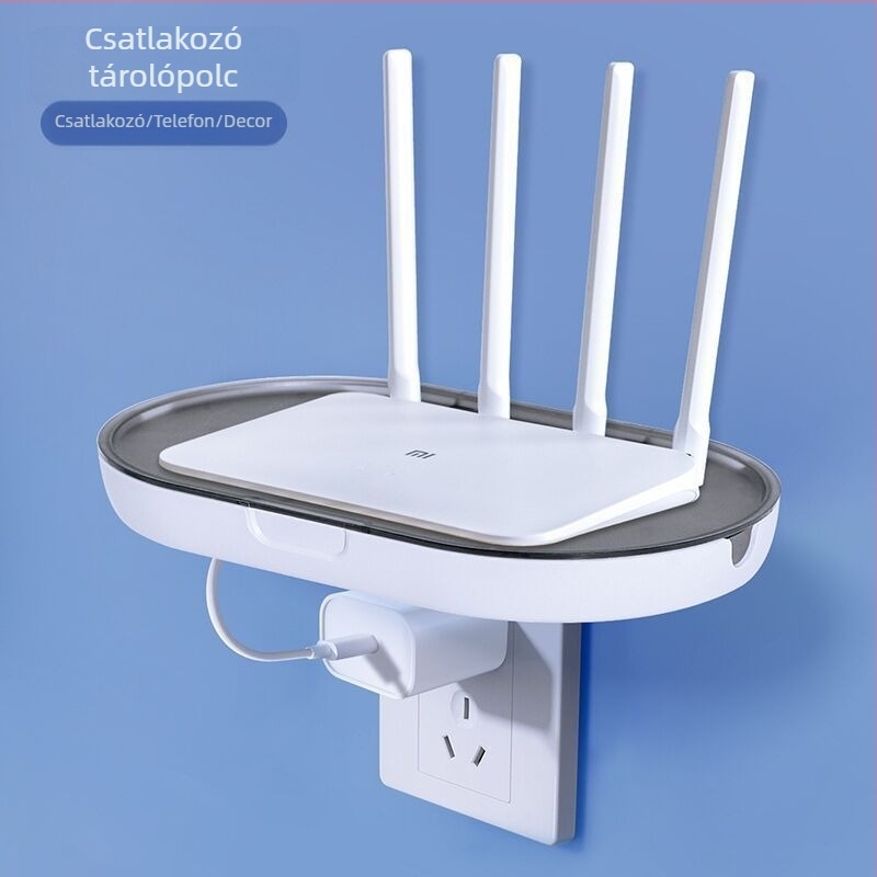 Hat szintes falra szerelhető elektronikai polc – router, TV-box és projektor számára, akasztóval, műanyagból