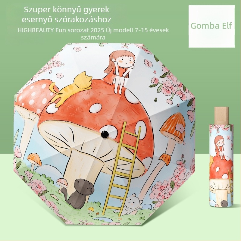 Bodini hajtogatható gyerek esernyő, manuális nyitás, karikatúra vinyl bevonattal, poliészter anyagból, UPF > 50, 8 bordák, tömeg 320 g