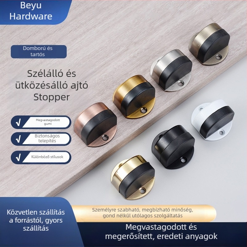 Ajtóstop fúrás nélküli, Turtle Top modell, rozsdamentes acél, polírozott felület, padlóra szerelhető, modern stílus