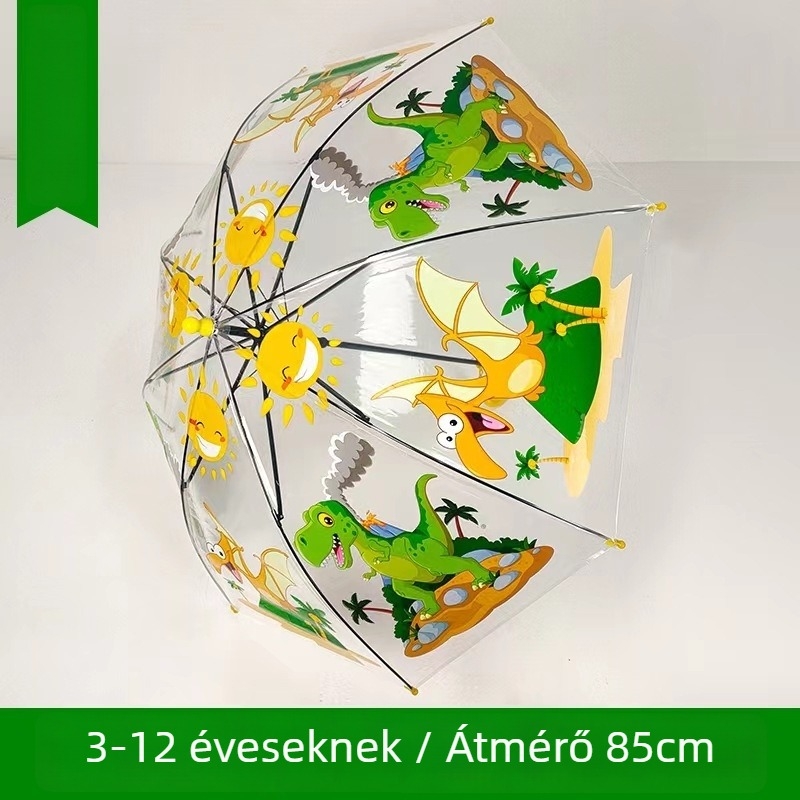 Gyerekeknek készült átlátszó mesefigurás esernyő - automatikus nyitás, hosszú nyél, vasvázas 8 merevítőív, 170T műanyag vászon