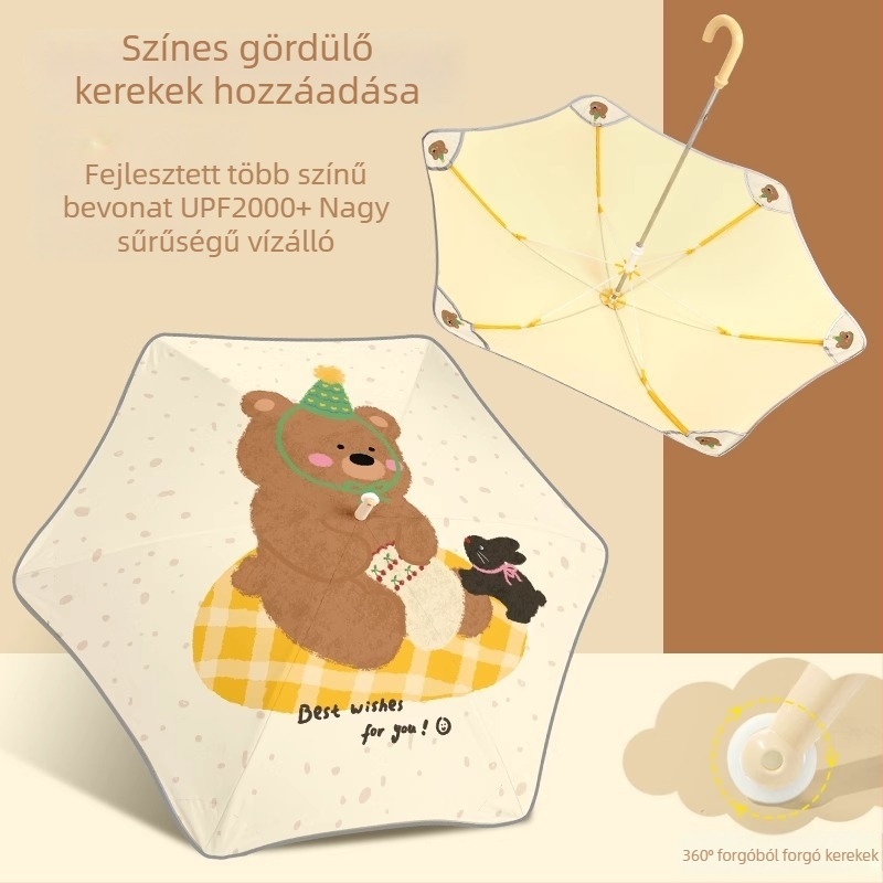 Gyerekeknek készült hosszú nyelű esernyő karikatúra mintával, 12 borda, poliészter 190T, kézi nyitás-zárás, logó testreszabás