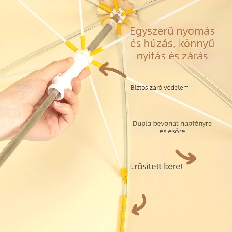 Gyerekeknek készült hosszú nyelű esernyő karikatúra mintával, 12 borda, poliészter 190T, kézi nyitás-zárás, logó testreszabás