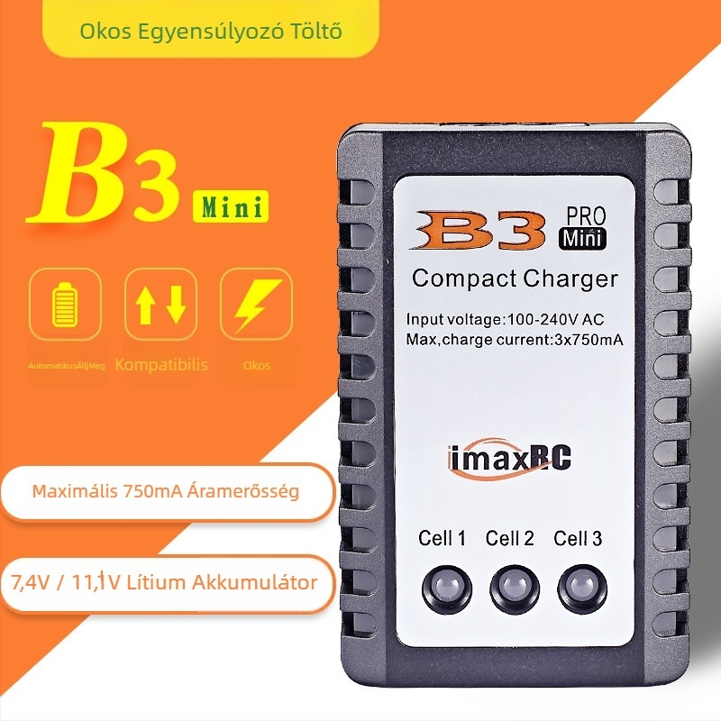 B3 kiegyensúlyozott töltő 2S/3S Li-ion/LiPo akkukhoz modelrepülőkhöz és RC autókhoz, bemenet 100–240V, kimenet 3×750 mA, B3 sorozat