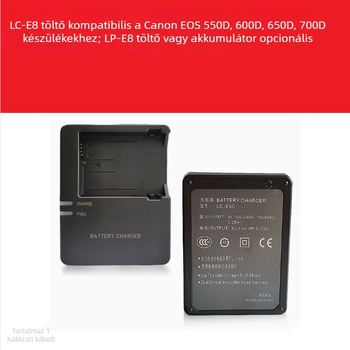 LC-E8/LPE8 töltő Canon LP-E8 akkumulátorhoz – Kompatibilis EOS 700D, 600D, 550D, 650D, X7i, X6