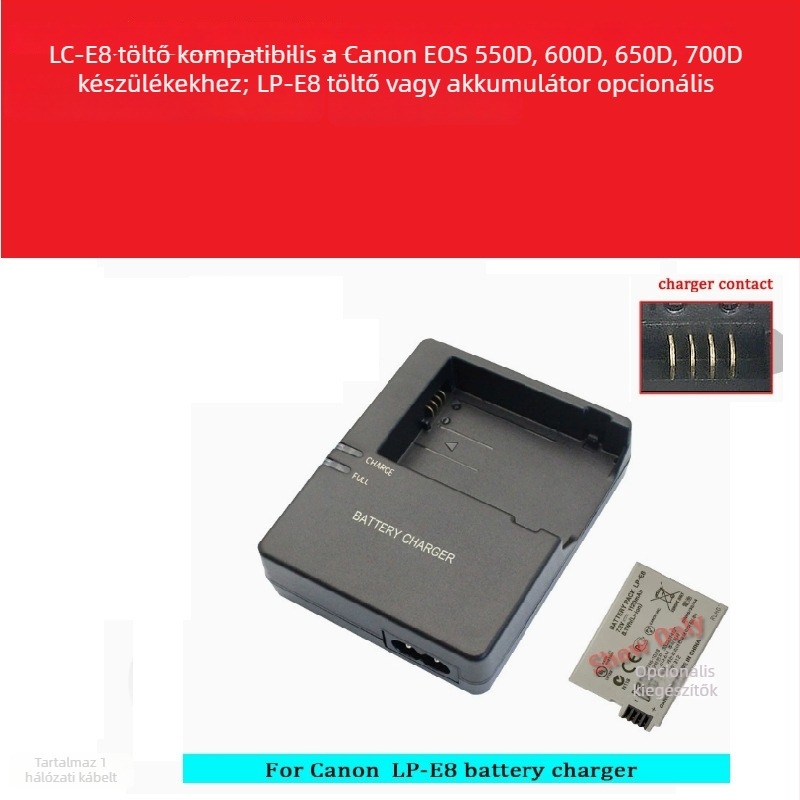 LC-E8/LPE8 töltő Canon LP-E8 akkumulátorhoz – Kompatibilis EOS 700D, 600D, 550D, 650D, X7i, X6