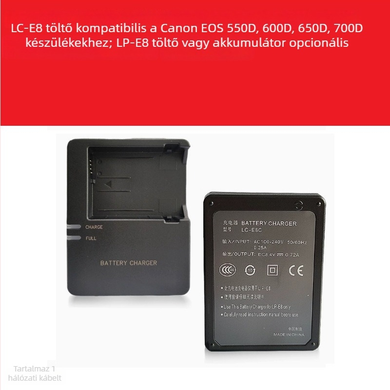LC-E8/LPE8 töltő Canon LP-E8 akkumulátorhoz – Kompatibilis EOS 700D, 600D, 550D, 650D, X7i, X6