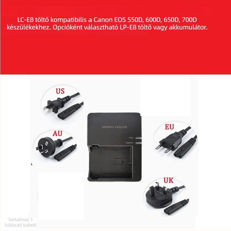 LC-E8/LPE8 töltő Canon LP-E8 akkumulátorhoz – Kompatibilis EOS 700D, 600D, 550D, 650D, X7i, X6