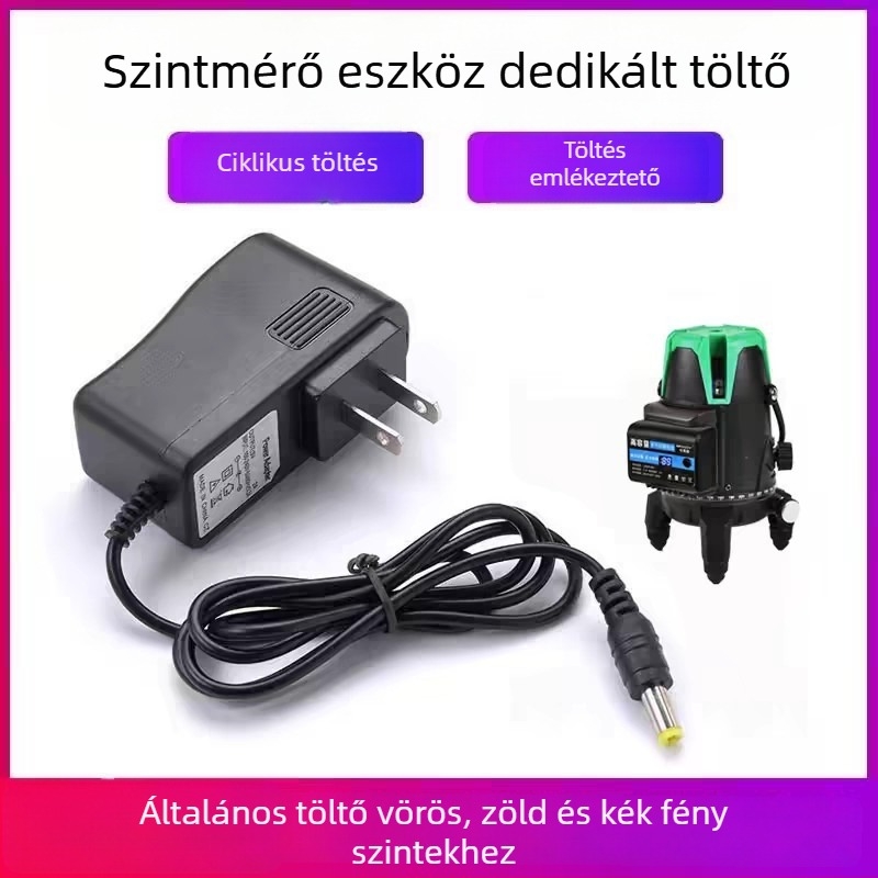 Lázeres infravörös szintmérő töltő, univerzális kerek fej, bemenet 100-240V AC, kimenet 4.2V 2A, akkumulátorokhoz