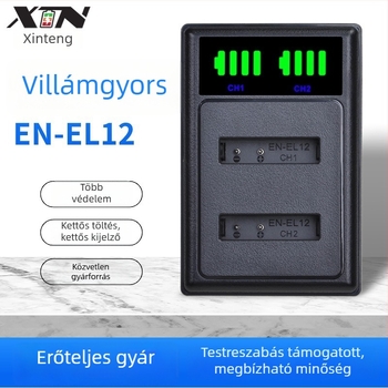 Xintin Nikon EN-EL12 akkumulátor töltő Type-C/Micro USB interfésszel.