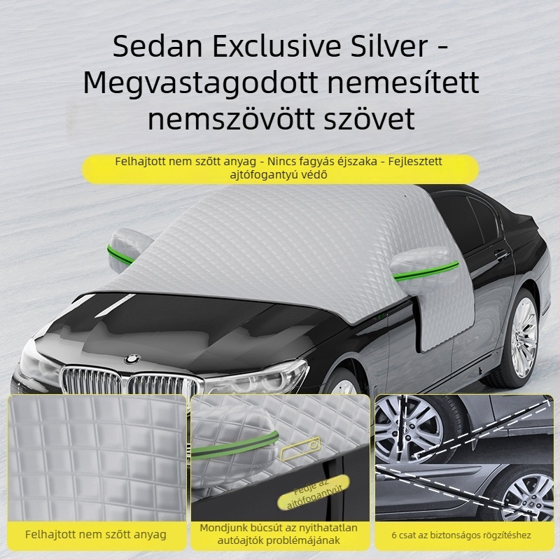 Autó első szélvédő takaró - Anti-fagyasztás, Hó elleni védelem, Téli napvédő árnyékolás - Oxford anyag