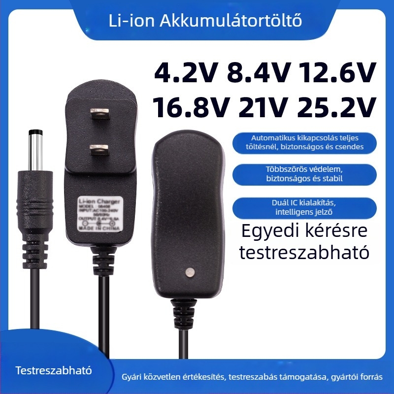 Gold shield source lítium akkumulátor töltő – bemenet AC110-240V, kimenet DC 4.2V 1A, sorozat Lithium battery charger
