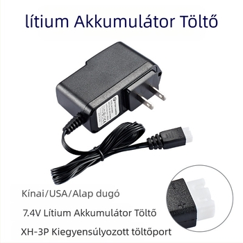 7.4V 2S lítium akkumulátor töltő, 3-pontos kiegyenlítés, 100-240V AC, 800mA kimenet