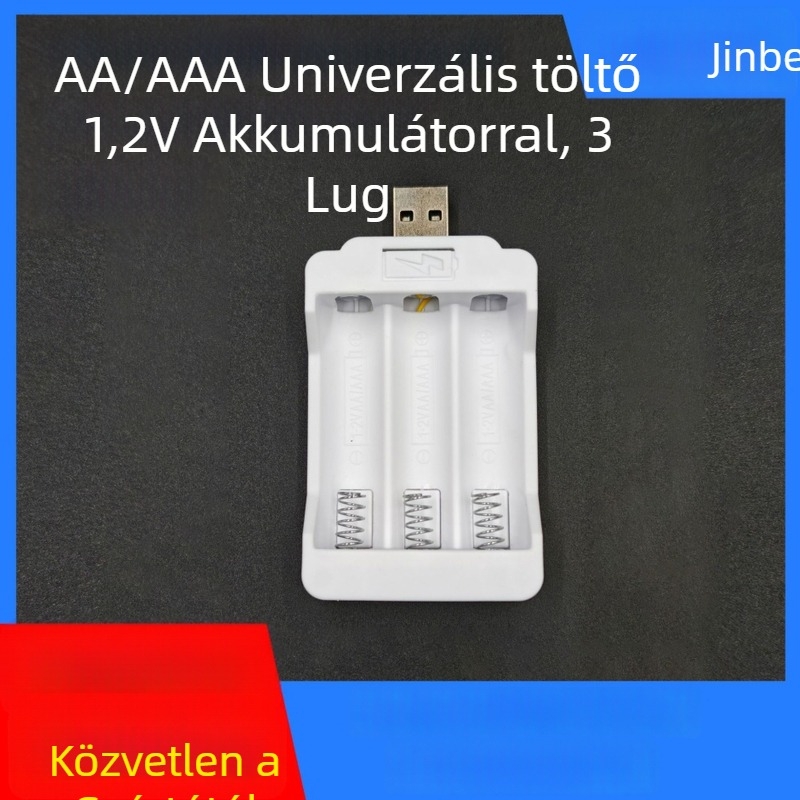 3-slotos AA/AAA NiMH/NiCd (1.2V) akkumulátortöltő, bemenet 5V-1A, CE tanúsított