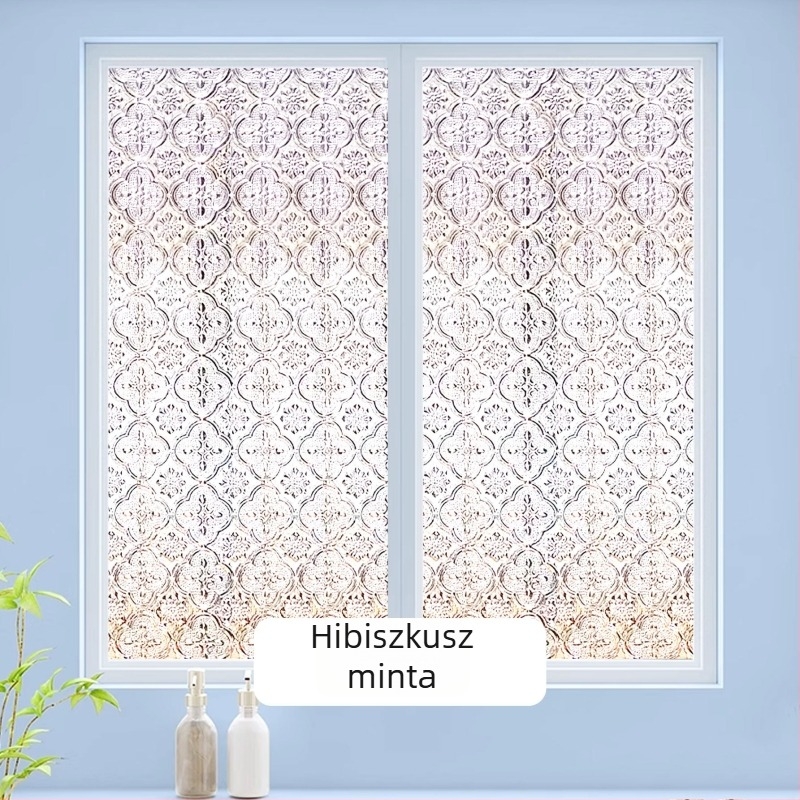 ablakfilm magánéletért – opálos üveg, elektrostatikus ragasztás, PVC, modern minimalista stílus, egyéni feldolgozás