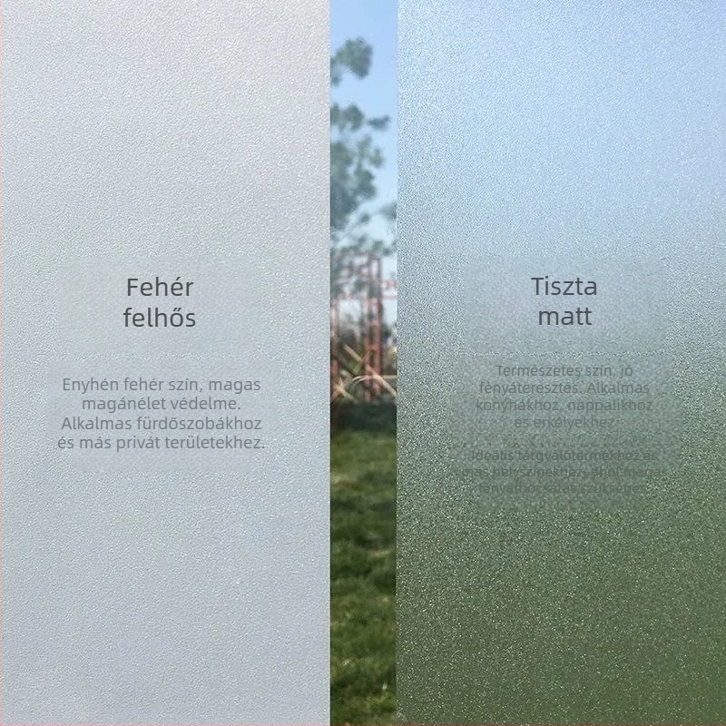 ablakfilm magánéletért – opálos üveg, elektrostatikus ragasztás, PVC, modern minimalista stílus, egyéni feldolgozás