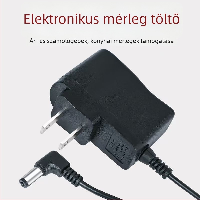 6V-os Digitális Mérleg Töltő Körös Csatlakozóval és Hajlított Adapterrel, Univerzális Bemenet 100-240V AC, Kimenet 1A, Akkumulátoros Mérlegekhez