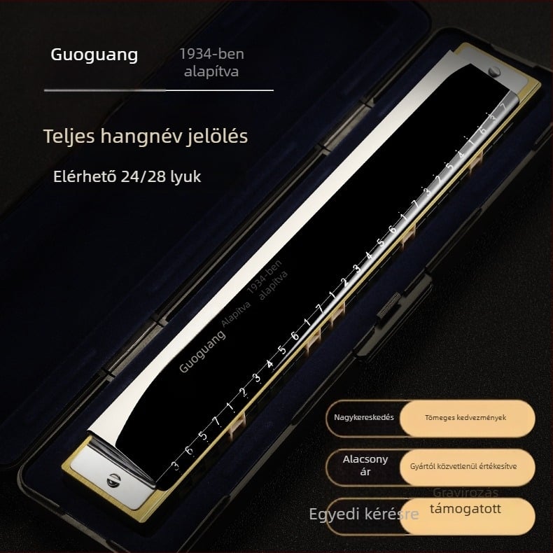Guoguang 24-lyukú polifonikus szájharmonika — Márka: Guoguang; Modell: Guoguang 24-hole polyphony; Hangnyílások anyaga: gyanta