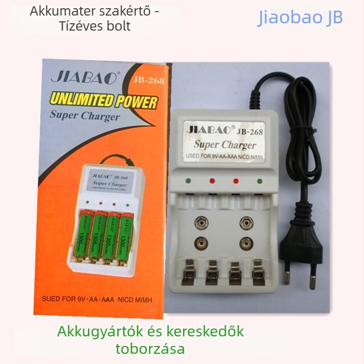 Jiabaojb-268 töltő NiMH/NiCd akkukhoz, bemenet AC100-240V, kimenet DC 1.2V 2A