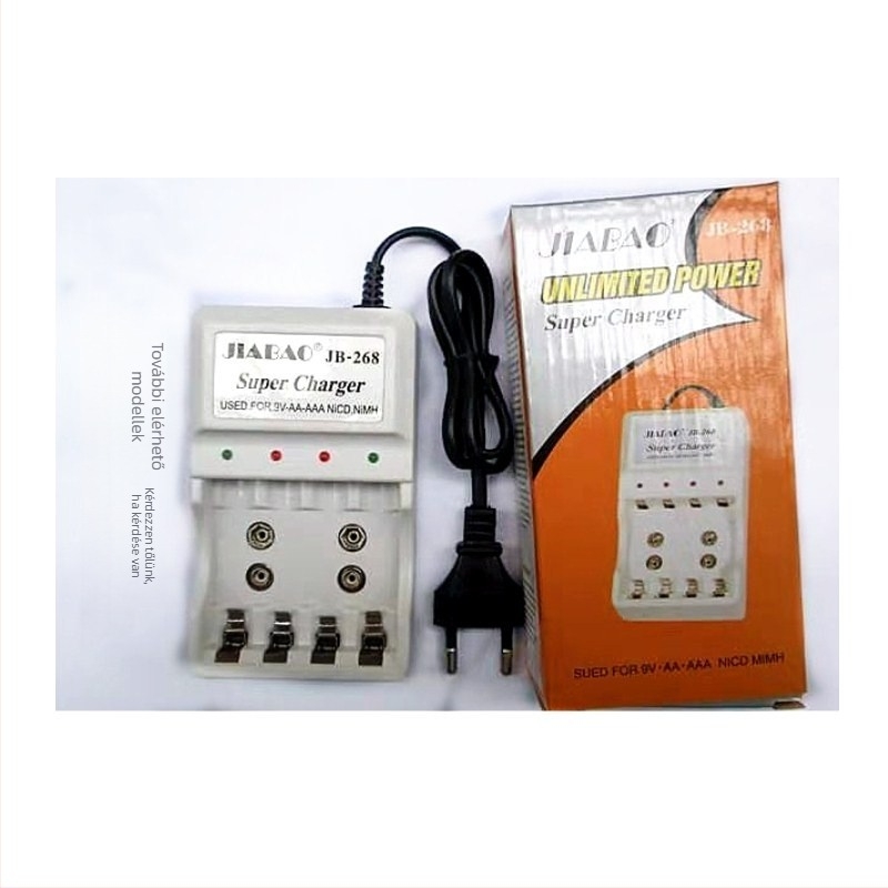 Jiabaojb-268 töltő NiMH/NiCd akkukhoz, bemenet AC100-240V, kimenet DC 1.2V 2A