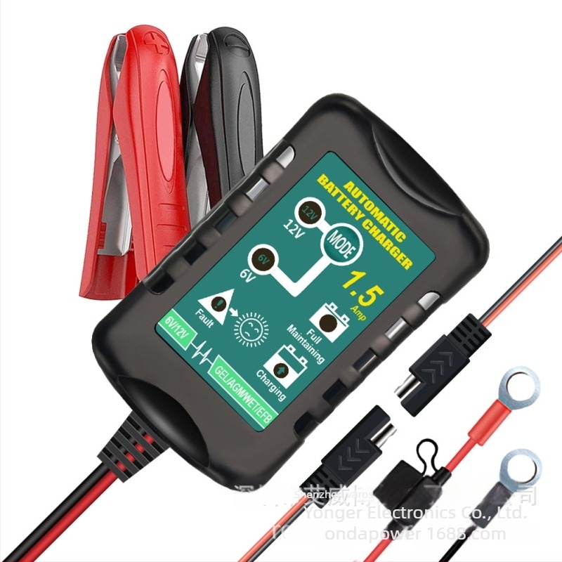 EVERPOWER okos töltő autókhoz és motorkerékpárokhoz, kettős kimenet 6V/12V, töltőáram 1.5A, bemenet 100-240VAC, töltésjelző 50-100%