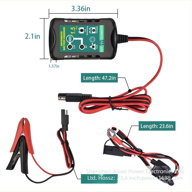 EVERPOWER okos töltő autókhoz és motorkerékpárokhoz, kettős kimenet 6V/12V, töltőáram 1.5A, bemenet 100-240VAC, töltésjelző 50-100%
