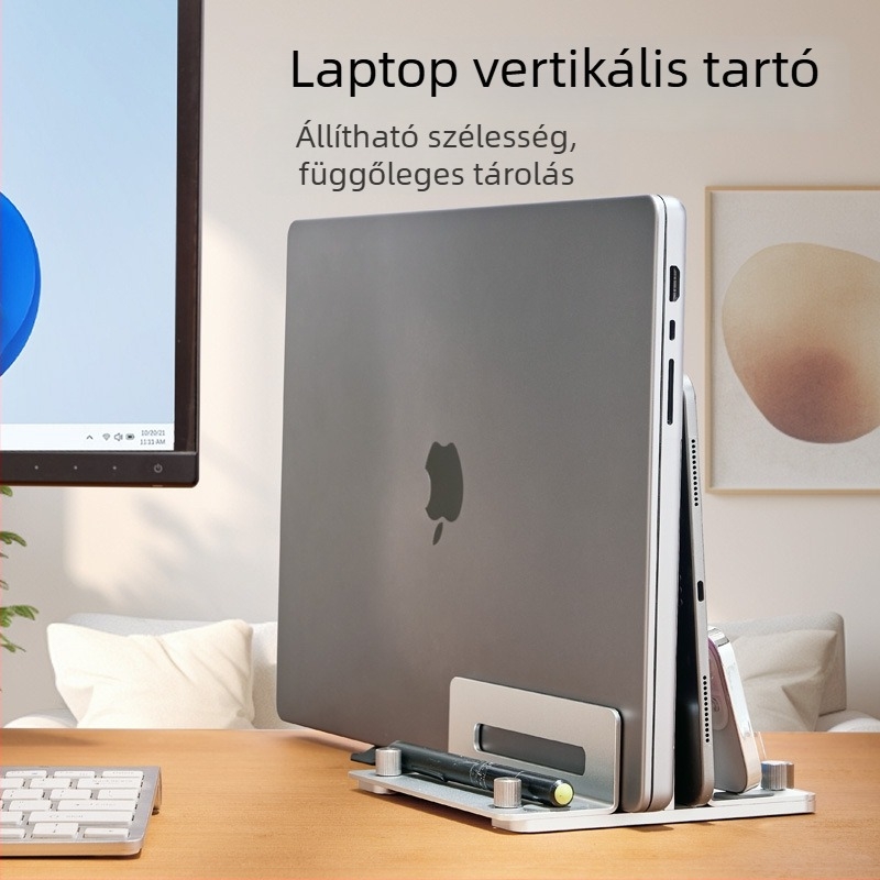 Laptophoz és Mac mini M4-hez függőleges állvány — alumíniumötvözet; modell: függőleges állvány; általános kompatibilitás; 2024-ben piacra került; súly az egy- vagy kétklipszes változattól függ