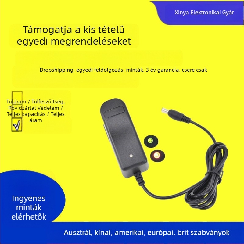 18650 Li-ion akkumulátor töltő, bemenet AC 110–240V, kimenet DC12.6V 1A, töltési áram 1000 mA