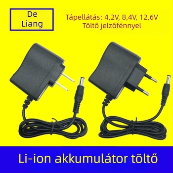Li-ion akkumulátortöltő 12.6V/1A, 8.4V/1A, 4.2V/1A; bemenet 100–250V