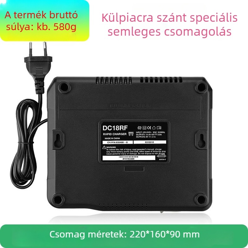 DC18RF töltő LCD kijelzővel, USB 3.5A, bemenet 100-240V, kimenet 14-18V