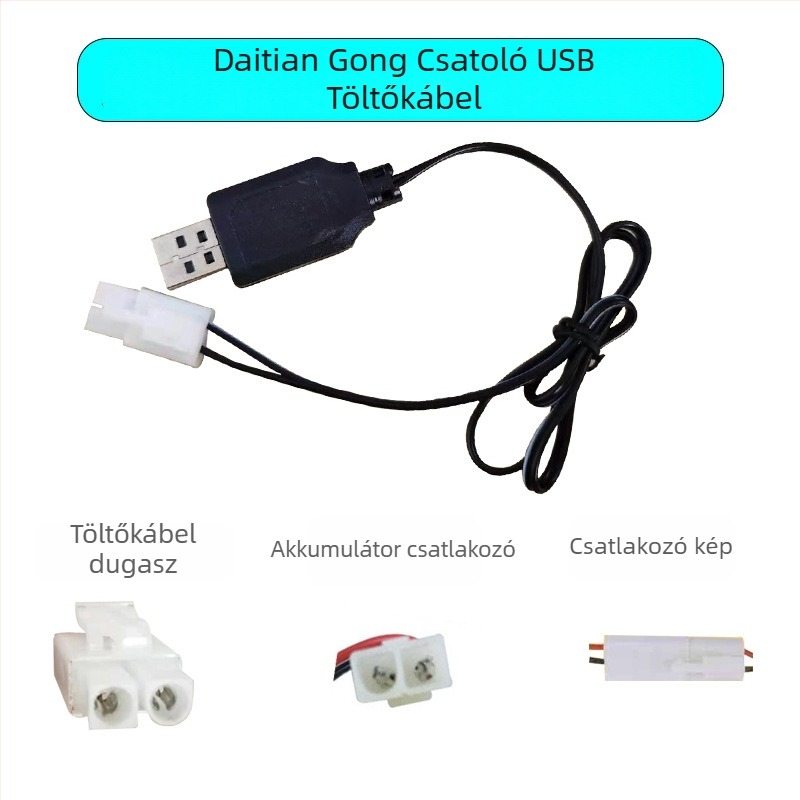 Távirányítós játékakku töltőkábel USB SM csatlakozóval, 5V bemenet, 3.6V, 4.8V, 6V, 7.2V, 9.6V kimenetek, CE tanúsított