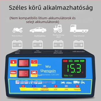 Autóakkumulátor-töltő 12V/24V, nagy teljesítményű, automatikus intelligens működés, univerzális, automatikus kikapcsolás töltéskor