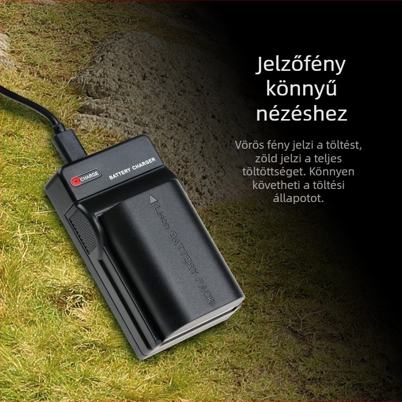 LP-E6 USB akkumulátor töltő Canon EOS-hoz — DC egyszlotos töltő, USB interfész, kompatibilis 5D2, 5D3, 5DS, 6D, 6D2, 7D