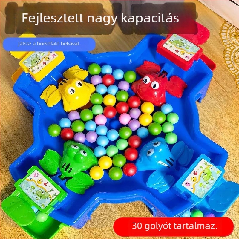 Béka, aki babot eszik — Interaktív asztali játék műanyagból, MH; 4-35 éveseknek; fejleszti a kéz-szem koordinációt és a kognitív készségeket