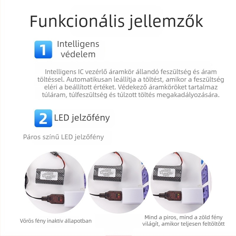 7.4V SM-3P lítium akkumulátor kiegyensúlyozó töltő, 3-tűs, bemenet DC5V/1-2A, kimenet 7.4V
