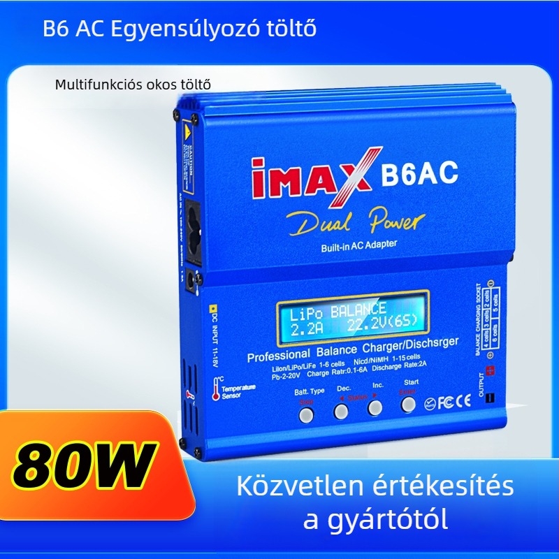 HTRC B6AC kiegyensúlyozó töltő Li-ion akkumulátorokhoz, 3S/6S támogatás, bemenet 100-240V AC, kimenet 12V 6A