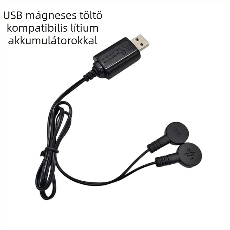 USB mágneses töltő Li-ion akkumulátorokhoz 3.7V – univerzális töltőkábel, bemenet 5-7V, kimenet 4.2V 1A