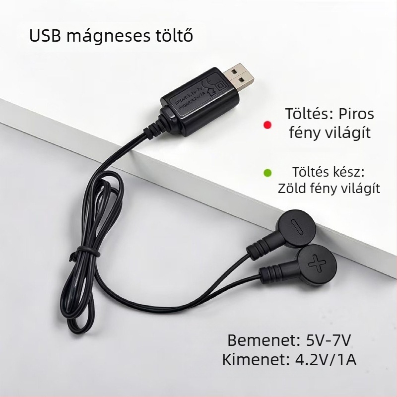 USB mágneses töltő Li-ion akkumulátorokhoz 3.7V – univerzális töltőkábel, bemenet 5-7V, kimenet 4.2V 1A