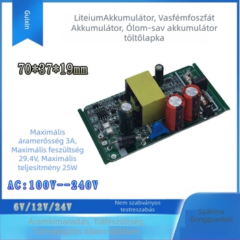 LiFePO4 és ólomakkumulátorokhoz való PCB töltő, 24W, bemenet 100-240V AC, kimenet 4.2V 3A, CE/FCC/RoHS