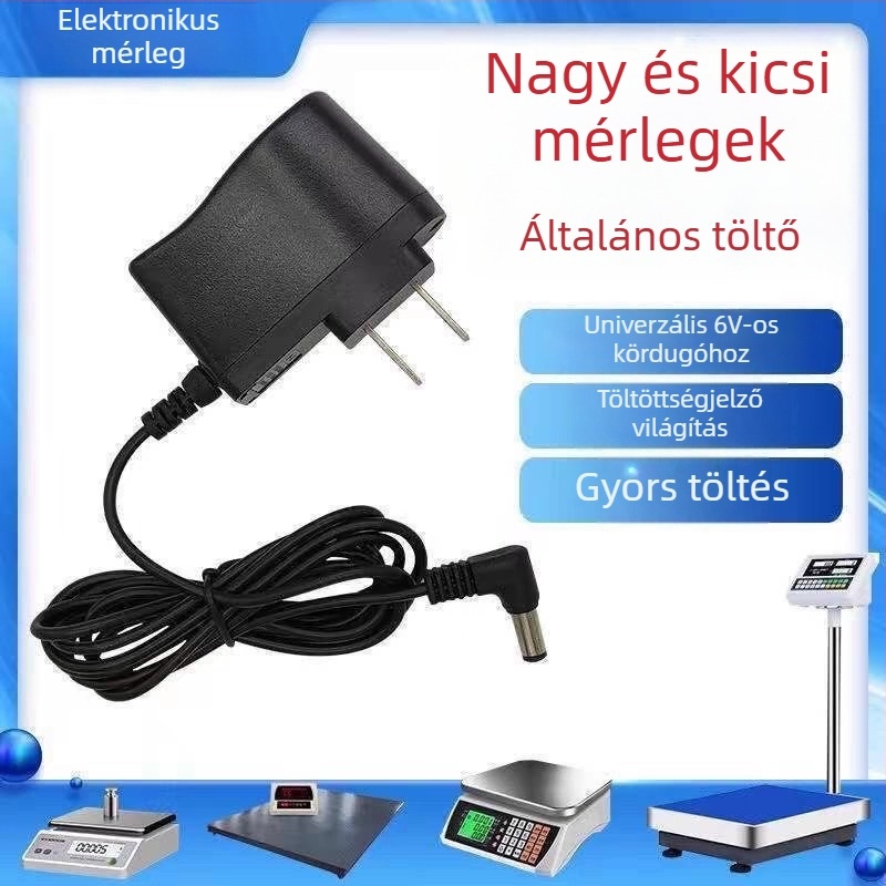 Elektronikus mérleg töltő, kerek dugasz, 4–6V, univerzális, Li-ion akkumulátorhoz