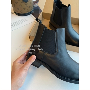 Bőrből készült Chelsea csizmák gumírozott talppal, alacsony szár, kerek orr, Slip-on, középmagas sarok 3-5 cm