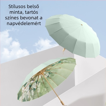 Yaxuan 16 bordás, háromrészes esernyő, fa fogantyúval, kézi nyitás, UPF>50, 210T anyagú vászon.