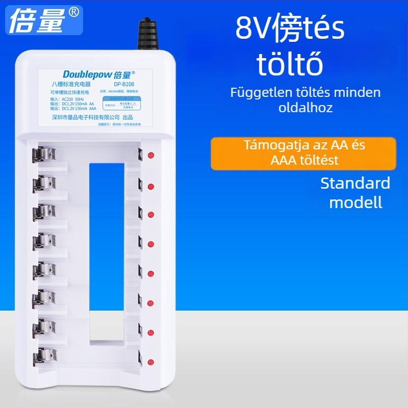 AA akkumulátortöltő, 8 slotos Ni-MH/Ni-Cd, 1.2V 150mA, CCC tanúsítvány