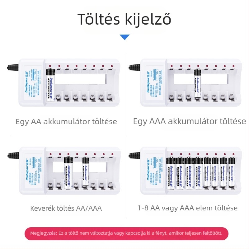 AA akkumulátortöltő, 8 slotos Ni-MH/Ni-Cd, 1.2V 150mA, CCC tanúsítvány