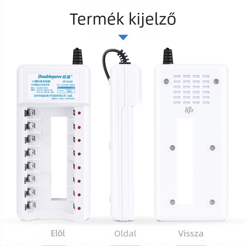 AA akkumulátortöltő, 8 slotos Ni-MH/Ni-Cd, 1.2V 150mA, CCC tanúsítvány