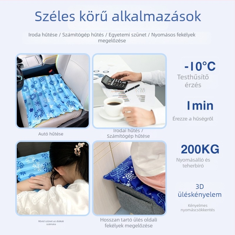 Vízzel töltött hűtőpad – PVC anyagból; universális használat (laptophoz, autóhoz, otthonhoz, párnához) hűtésre és a hőguta megelőzésére