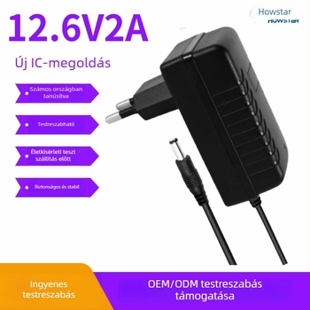 Haoxinda lítium akkumulátor töltő | Bemenet 100–240V, Kimenet 4–16,8V, Tanúsítványok CE, FCC, UKCA