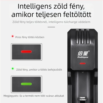 18650-es lítiumakkumulátor töltő egyetlen rekesszel, intelligens gyors töltés, beépített ventilátor és zseblámpa — bemenet 5V, kimenet DC3.7V2A, töltési áram 500mA, UK03 sorozat, CCC tanúsítvány