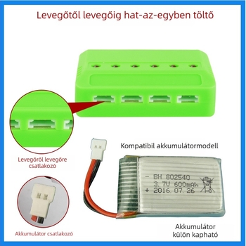 USB töltődoboz 3,7V Li-ion akkukhoz, 6 rekesz, töltésjelző, bemenet 5V 1–2,5A, kimenet 4,2V 500mA×6, CE