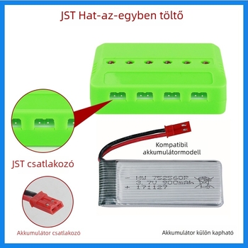 USB töltődoboz 3,7V Li-ion akkukhoz, 6 rekesz, töltésjelző, bemenet 5V 1–2,5A, kimenet 4,2V 500mA×6, CE